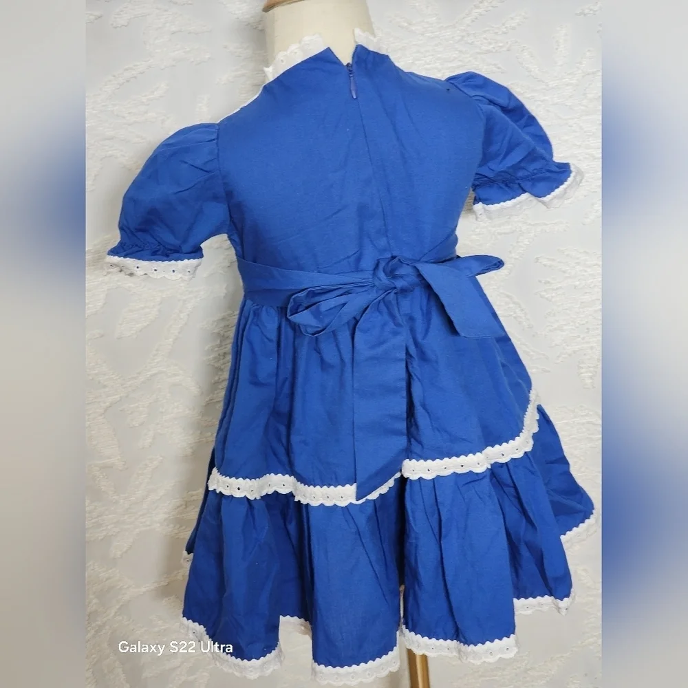 Vintaje Blue Dress with White Lace Trim
